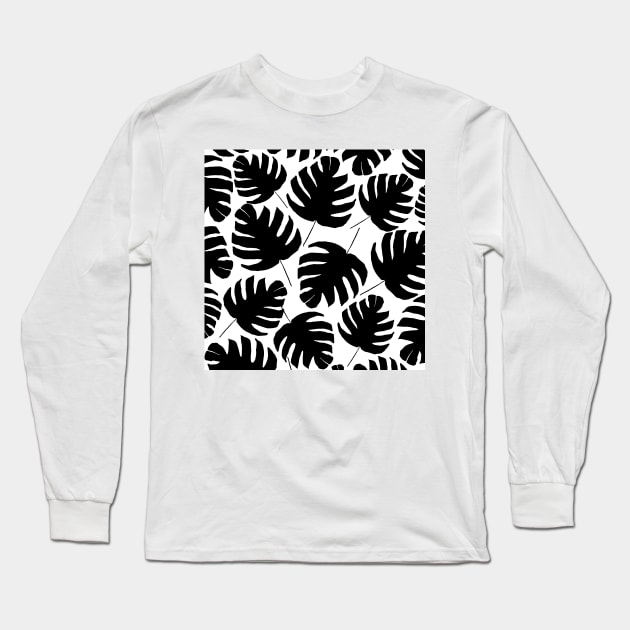 Black & White Monstera Long Sleeve T-Shirt by AmayaBrydon